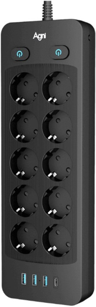фото Сетевой фильтр AGNI TP-FO4U10E-C-2m-black в Самаре