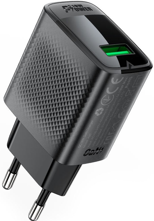 

Зарядное устройство сетевое ACEFAST A90 QC18W GaN single USB-A charger с кабелем USB-C-USB-A. Цвет: черный, A90