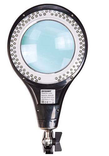 

Лупа Rexant 31-0406 на струбцине круглая настольная 5Х с подсветкой 90 LED, черная, 31-0406