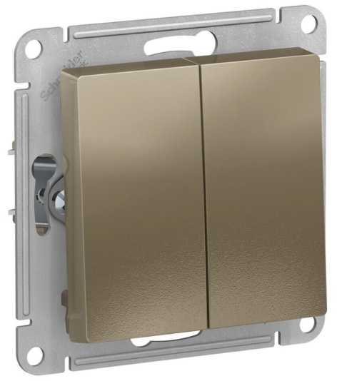 Изображение товара Выключатель двухклавишный кнопочный Systeme Electric ATN000517 в цвете шампань