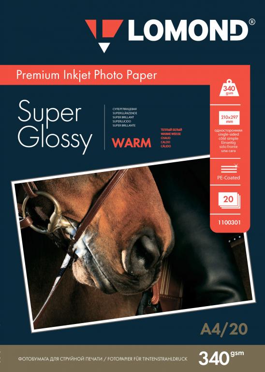 

Фотобумага Lomond 1100301 ПРЕМИУМ для стр.печати А4, 340 г/м2 односторонняя Bright Super Glossy(20л), 1100301