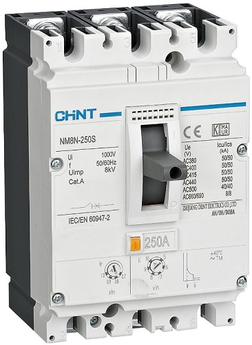 

Автоматический выключатель в литом корпусе CHINT 271174 NM8N-250S TM 3P 200А 50кА с рег. термомаг. расцепителем (R), 271174