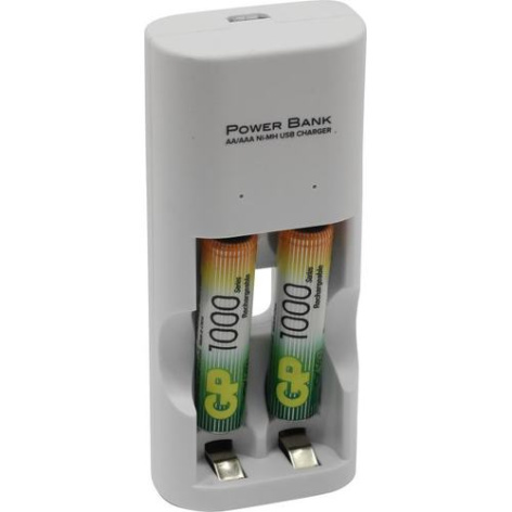 Изображение товара Универсальное USB зарядное устройство GP 100AAAHC с аккумуляторами AAA и кабелем