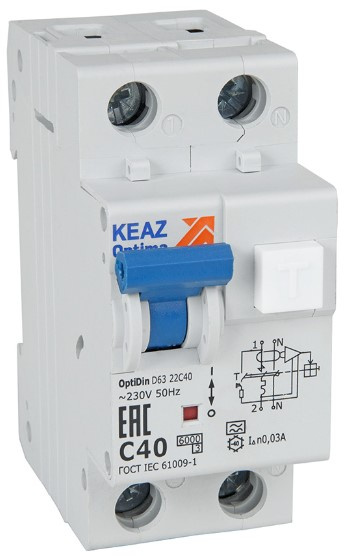 Изображение товара Автомат защиты КЭАЗ 333144 серия OptiDin D63 2 полюса 25А для однофазных цепей