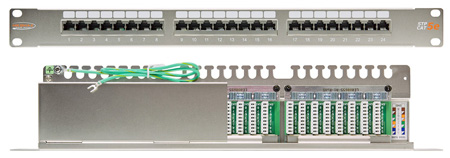 Патч-панель NikoMax NMC-RP24SD2-1U-MT 19", 1U, 24 порта, Кат.5e, RJ45/8P8C, 110/KRONE, T568A/B, полный экран, с органайзером, металлик