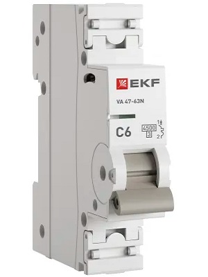 

Автоматический выключатель EKF M634106C 1P 6А (C) 4,5kA ВА 47-63N PROxima, M634106C