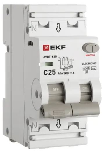 

Автомат дифференциальный EKF D63N26E25C300 АВДТ-63N 1P+N 25А (C) 300мА (AC) эл 6кА PROXIMA, D63N26E25C300