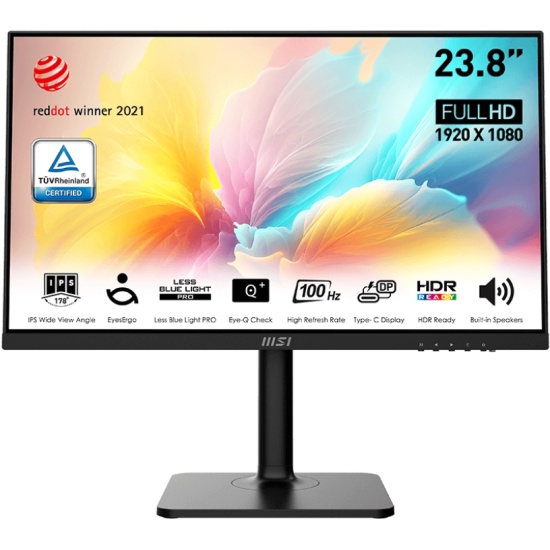 Монитор 23,8" MSI Modern MD2412P 9S6-3PA59H-095 1920x1080, 16:9, IPS, 100Hz, 1ms, 1000:1, 300cd, 178гр/178гр, HDMI, USB-C, black