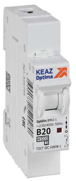 Изображение товара Автоматический выключатель КЭАЗ 329502, 1 полюс, 20 А, IP20, серия OptiDin