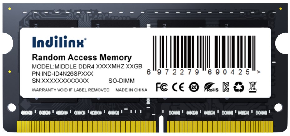 

Модуль памяти SODIMM DDR4 8GB INDILINX IND-ID4N32SP08X PC4-25600 3200MHz CL22 1.2V, IND-ID4N32SP08X