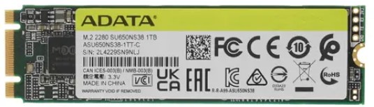 

Корпус ASU650NS38-1TT-C ADATA SSD Ultimate SU650, 1024GB, M.2(22x80mm), SATA3, 3D TLC, R/W 550/510MB/s, IOPs 80 000/60 000, TBW 420, DWPD 0.4 (3 год, ASU650NS38-1TT-C