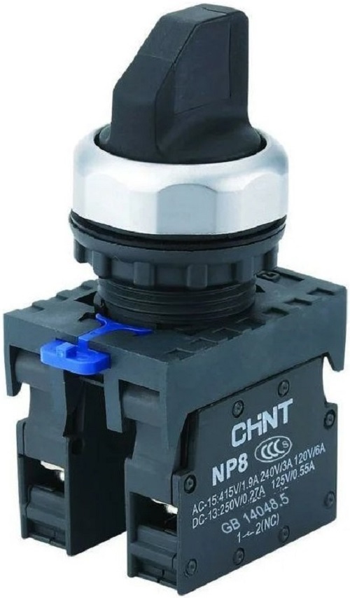 

Переключатель с фиксацией CHINT 578661 NP8-10X/21, без подсветки, 1НО, черн., IP65 (R), 578661