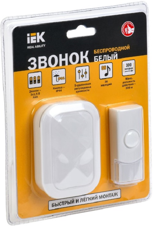 

Звонок IEK EZD21-03-AAA-K01 беспроводной ДЗБ3-36М белый, EZD21-03-AAA-K01
