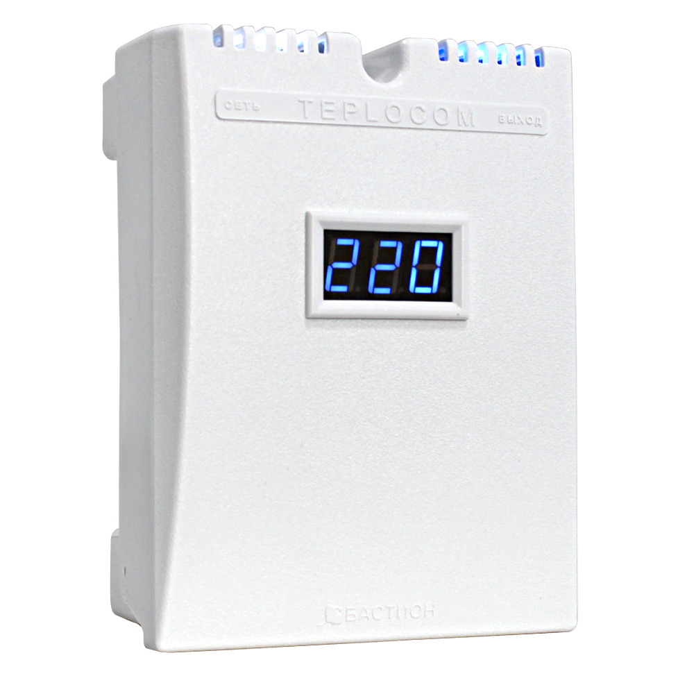 

Стабилизатор Бастион TEPLOCOM ST-555-И напряжения, с индикацией напряжения сети, входное напряжение 145…260 В, мощность нагрузки 400 ВА (номинальная), TEPLOCOM ST-555-И
