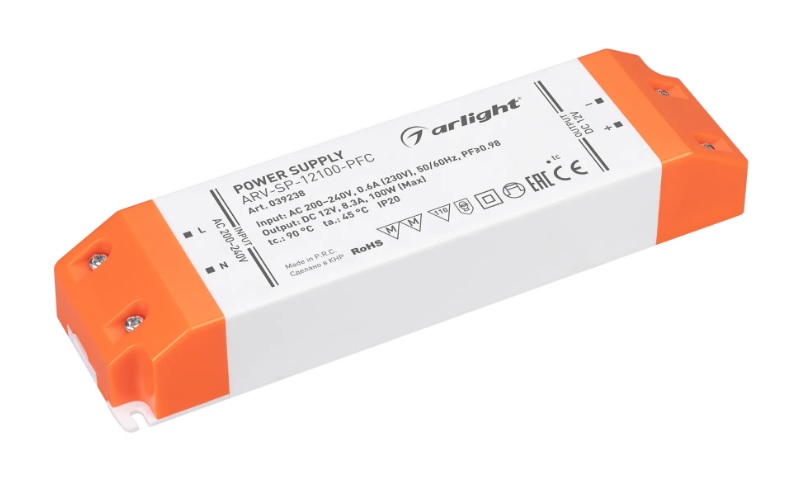 

Блок питания Arlight ARV-SP-12100-PFC 039238 (12V, 8.3A, 100W) IP20 пластик, ARV-SP-12100-PFC