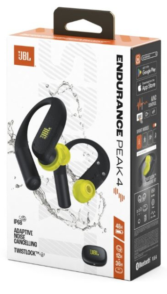 фото Наушники TWS JBL Endurance Peak 4, Bluetooth, Внутриканальные, Лайм, Черный, [JBLENDUPEAK4BLKL]