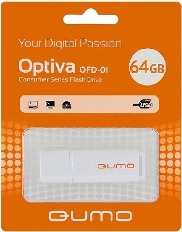 

Накопитель USB 2.0 64GB Qumo QM64GUD-OP1-white Optiva 01, белый, QM64GUD-OP1-white