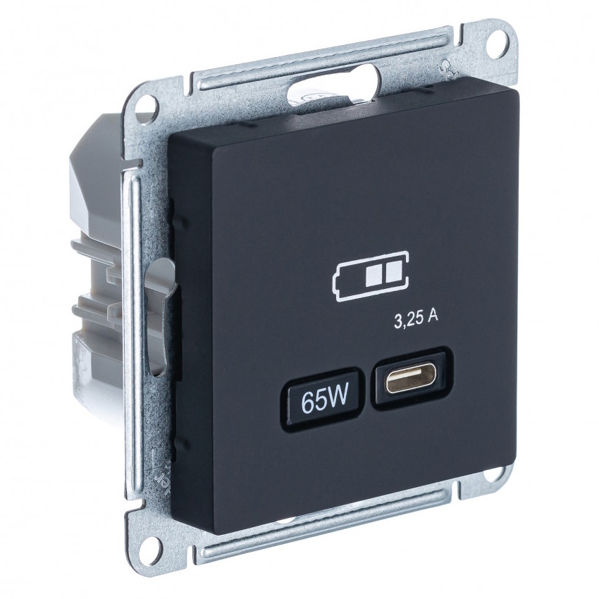 

Розетка USB Systeme Electric ATN001027 AtlasDesign тип-С 65Вт высокоскор.заряд. QC, PD, механизм, Карбон, ATN001027