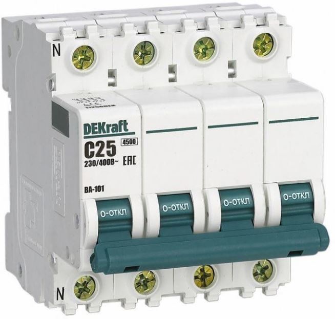 

Автоматический выключатель DEKraft 11256DEK 3P+N 25А х-ка C ВА-101 4,5кА, 11256DEK