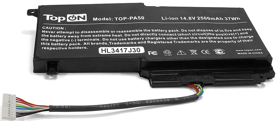 

Аккумулятор для ноутбука Toshiba TopOn TOP-PA50 для моделей Satellite L45, L50, P50, P55, S50 14.4V 2830mAh 37Wh. PN: CS-TOL550NB, PA5107U-1BRS, TOP-PA50