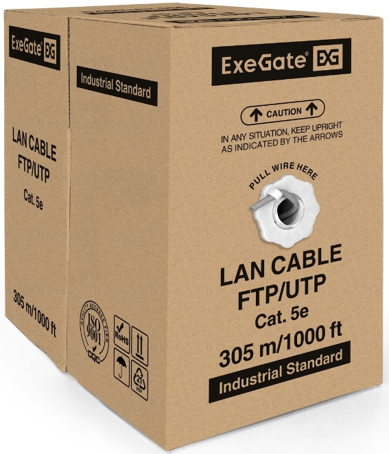 

Кабель витая пара U/UTP 5e кат. 4 пары Exegate UTP4-C5e-CU-S25-IN-PVC-GY-305 EX281815RUS медь, 25AWG, бухта 305м, серый, PVC, UTP4-C5e-CU-S25-IN-PVC-GY-305