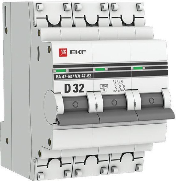 

Автоматический выключатель EKF mcb4763-3-32D-pro модульный 3п D 32А 4.5кА ВА 47-63 PROxima, mcb4763-3-32D-pro