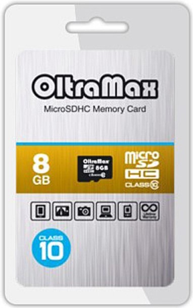 

Карта памяти 8GB OltraMax OM008GCSDHC10-W/A-AD Class 10, без адаптера, OM008GCSDHC10-W/A-AD