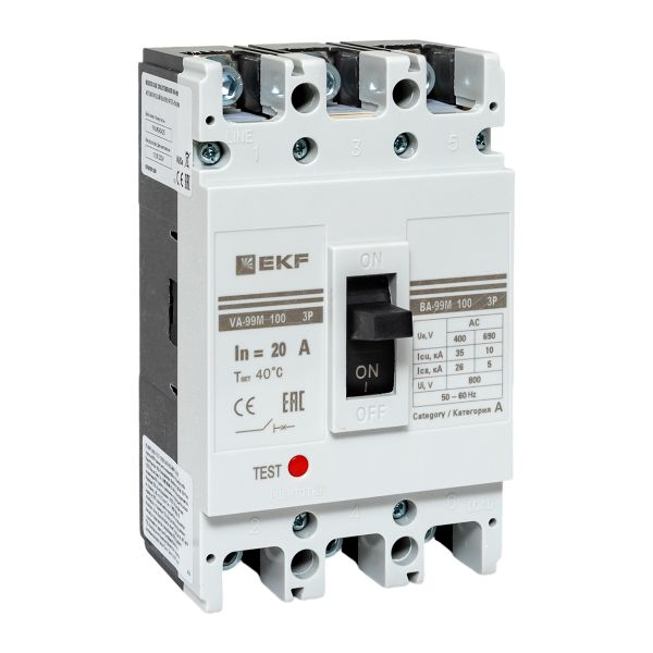 

Автоматический выключатель в литом корпусе EKF mccb99-100-20m ВА-99М 100/20А 3P 35кА, mccb99-100-20m