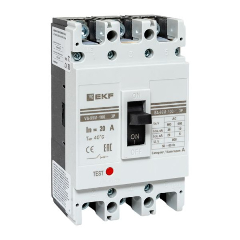 Изображение товара Выключатель автоматический EKF mccb99-100-20m литой корпус 3 полюса