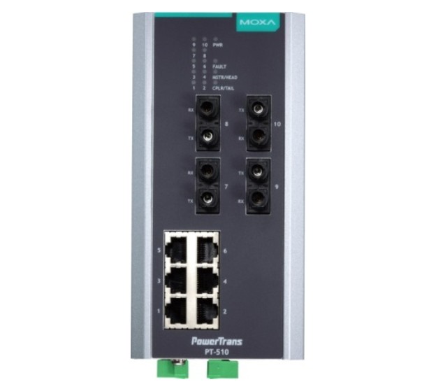 

Коммутатор управляемый MOXA PT-510-4M-ST-HV DIN-Rail switch, 6 x 10/100BaseT(X), 4 x 100BaseFX MM, ST connectors, 1 power su, PT-510-4M-ST-HV