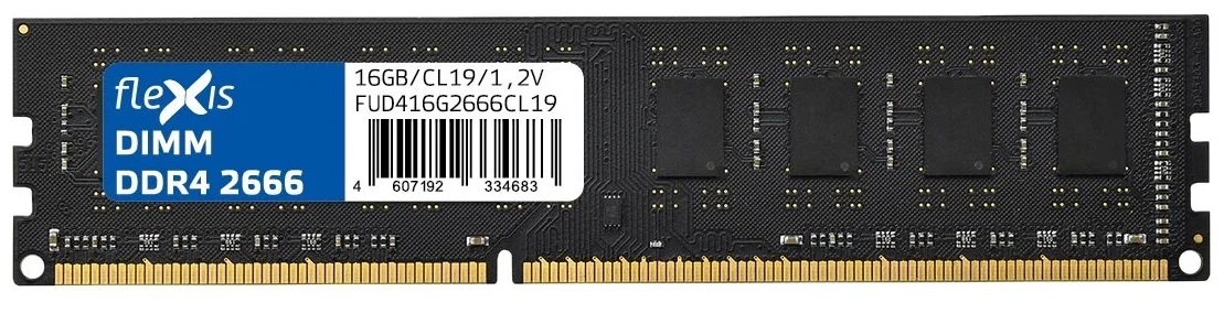 

Модуль памяти DDR4 16GB Flexis FUD416G2666CL19 PC4-21300 2666MHz CL19 1.2V, FUD416G2666CL19