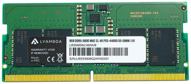 

Модуль памяти SODIMM DDR5 8GB Lyambda LRS5M56C46N1/8 PC5-44800 5600MHz CL46 1.1V, LRS5M56C46N1/8