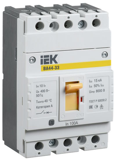 

Автоматический выключатель в литом корпусе IEK SVA4410-3-0100 ВА44 33 3Р 100А 15кА, SVA4410-3-0100