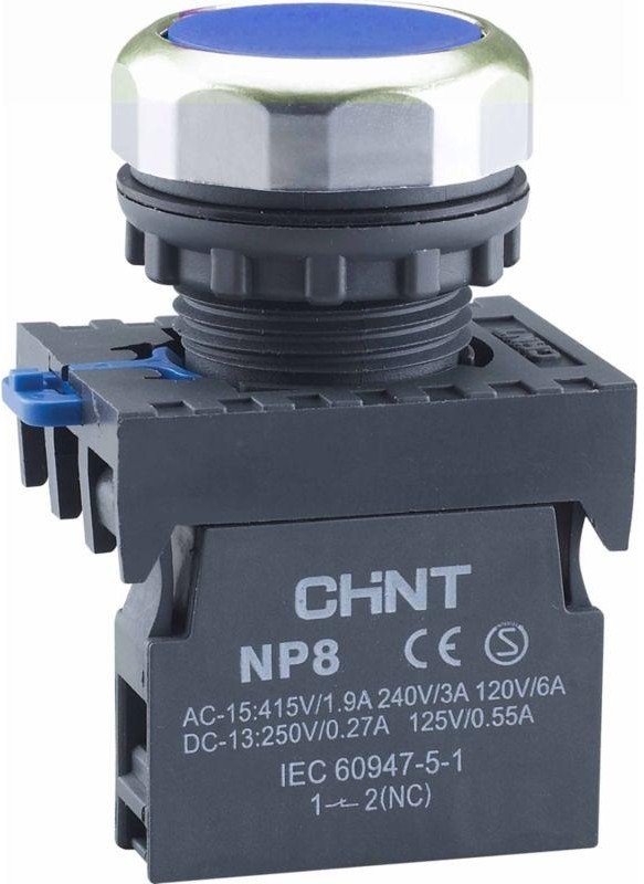 

Кнопка управления CHINT 578645 NP8-10BN/6 без подсветки син. 1НО IP65, 578645