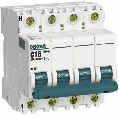 Изображение товара Автоматический выключатель DEKraft ВА-101 3P+N 16 А характеристика C IP20