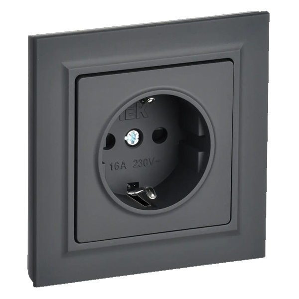 

Розетка с заземлением в сборе IEK BR-R14-16-K53-F BRITE с защитными шторками 16А РСР14-1-0-БрГ Графит, BR-R14-16-K53-F