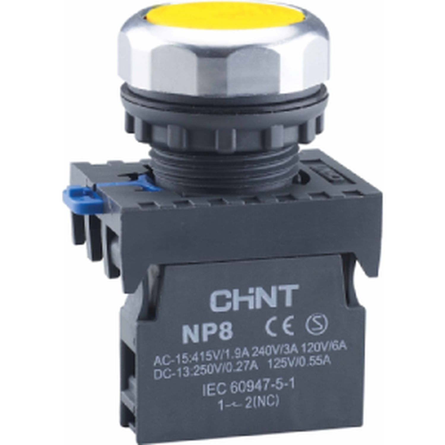 

Кнопка управления CHINT 667333 NP8-10BN/5 без подсветки, самовозв., желт., 1НО, IP65 (R), 667333