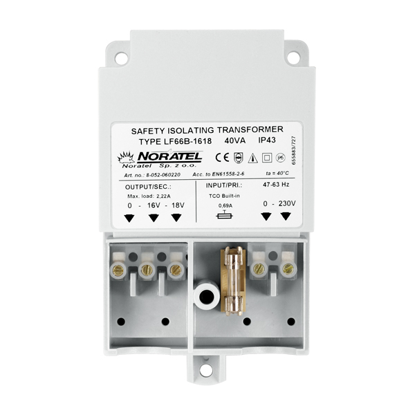

Трансформатор SATEL TR 40 VA 230 V/18 AC, 40 VA для корпусов: OPU-3 P, OPU-4P, OPU-4PW в пластиковом корпусе, колодка предохранителей, с защитой от вл, TR 40 VA