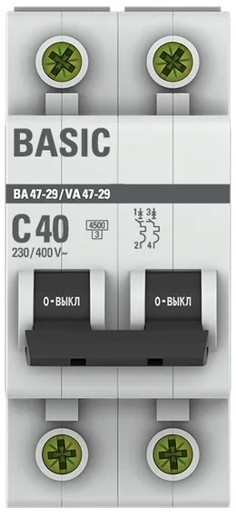 

Автоматический выключатель EKF mcb4729-2-40C 2P 40А (C) 4,5кА ВА 47-29, mcb4729-2-40C