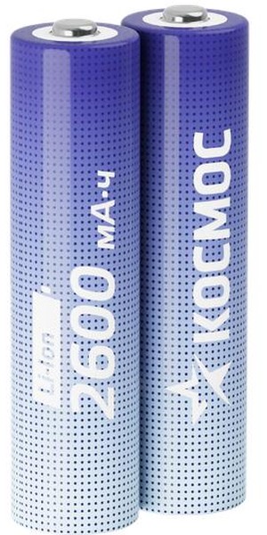 

Аккумулятор Космос KOC18650Li-ion26US2 Li-ion, 18650, 2600 мАч, 2 шт, в шринк-пленке, KOC18650Li-ion26US2
