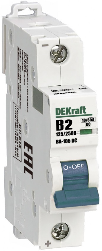 

Автоматический выключатель DEKraft 13351DEK ВА-105 1P B кривая 2A 250В DC, 13351DEK