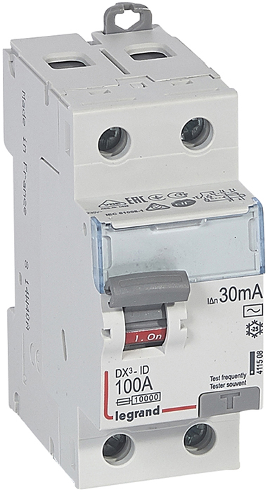 

Выключатель дифференциального тока (ВДТ, УЗО) Legrand 411508 DX³-ID - 2П, 230 В~, 100 А, тип AC, 30 мА, 2 модуля, 411508