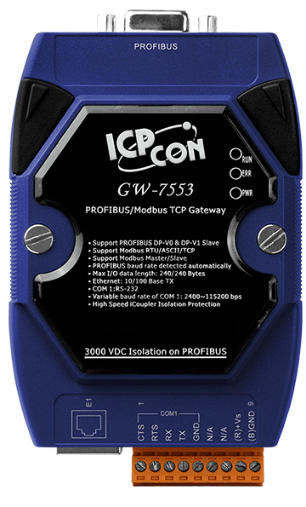 

Преобразователь ICP DAS GW-7553-B CR PROFIBUS/Modbus TCP Gateway (RoHS), GW-7553-B CR