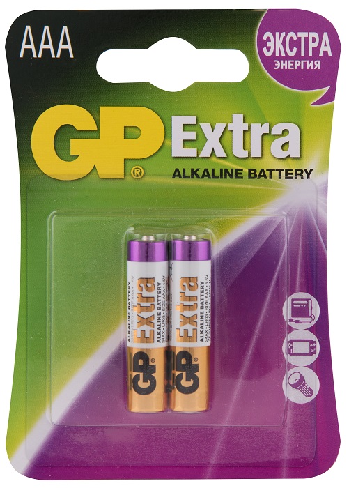 

Батарейка GP Extra Alkaline 24AX LR03 1.5V, 2шт, size AAA, Extra Alkaline 24AX LR03