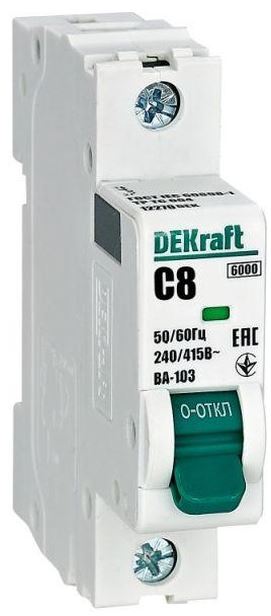 

Автоматический выключатель DEKraft 12270DEK 1Р 8А х-ка C ВА-103 6кА, 12270DEK
