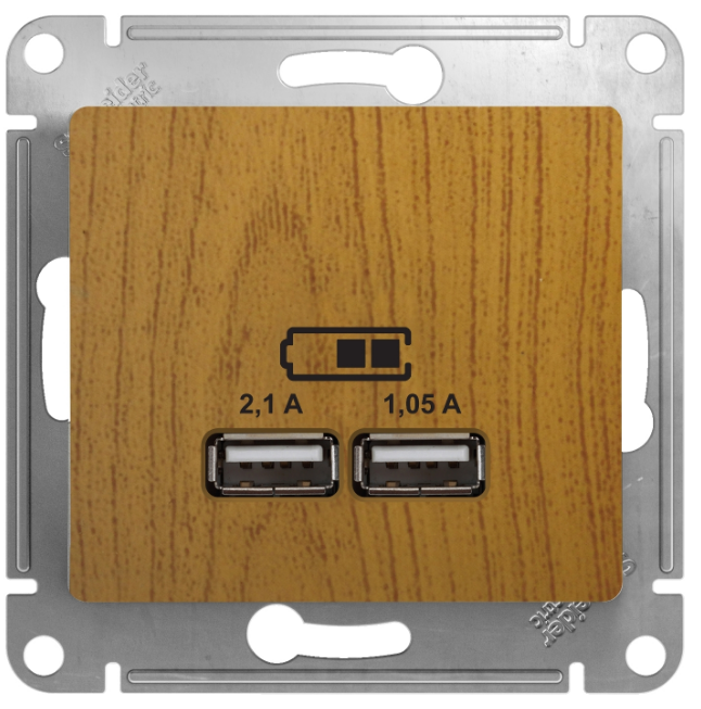

Розетка Schneider Electric GSL000533 Glossa USB 5В/2100мА, 2х5В/1050мА дерево дуб, GSL000533