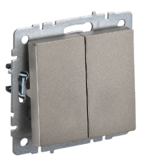 

Переключатель двухклавишный IEK BR-V22-0-10-K37 BRITE 10А ВС10-2-6-БрШ Шампань, BR-V22-0-10-K37