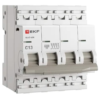 

Автоматический выключатель EKF M634413C 4P 13А (C) 4,5kA ВА 47-63N PROxima, M634413C