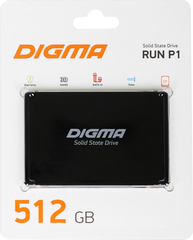 

Накопитель SSD 2.5'' Digma DGSR2512GP13T Run P1 512GB SATA 6Gb/s 3D TLC 500/400MB/s MTBF 2M TBW 250, DGSR2512GP13T