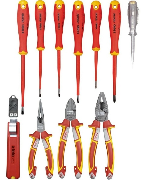 

Набор отверток Felo 41381104 диэлектрических SL/PH/PZ E-Slim ERGONIC, бокорезов, плоскогубцев, длинногубцев, стриппера и отвертки тестера напряжения с, 41381104